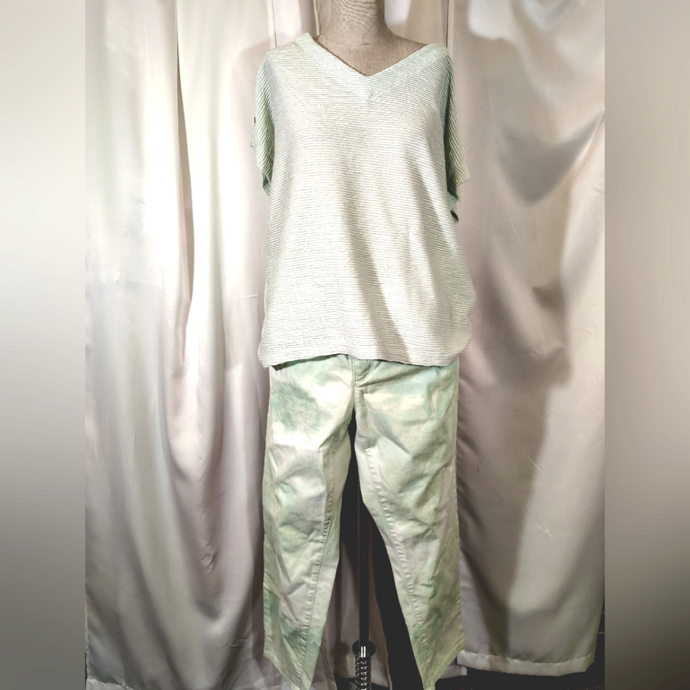 Tie-dyed Jeans+Top,Jones New York Short Sleeve & Crop Skinny CJ Banks, Green, 14